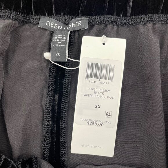 NWT Eileen Fisher Black Velvet Tapered Ankle Pants Womens Plus Size 2X Silk - Picture 4 of 9